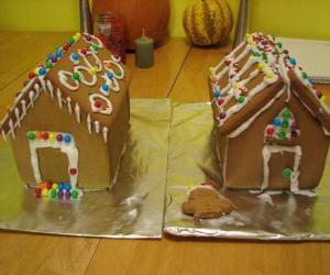 Puzzle Γλυκό και όμορφο στολίδι Χριστούγεννα, δύο μελόψωμο σπίτια